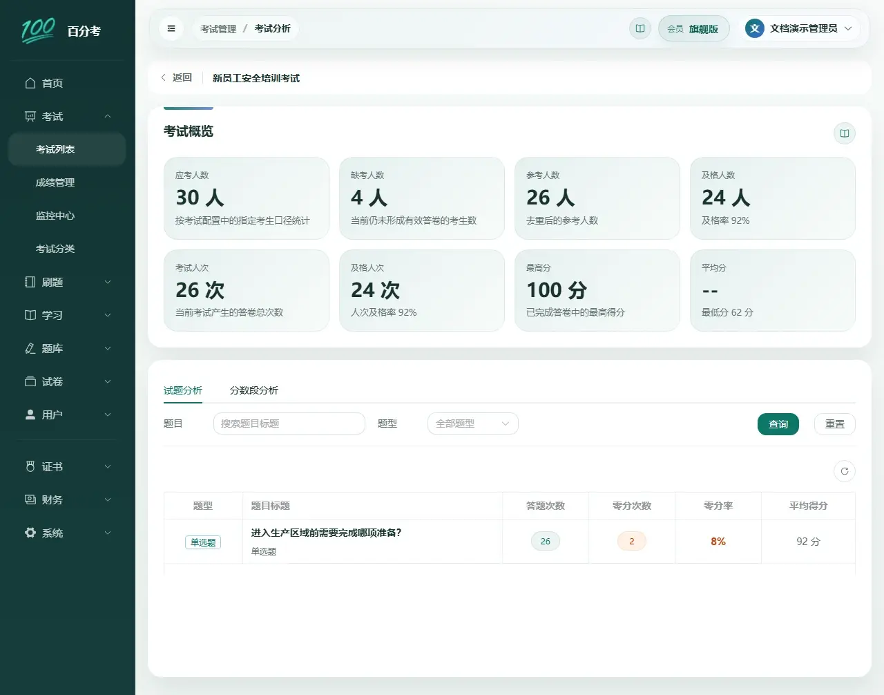 考试分析页面