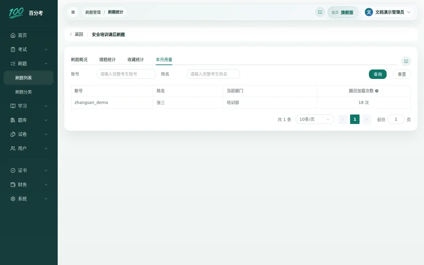 本月题目用量统计
